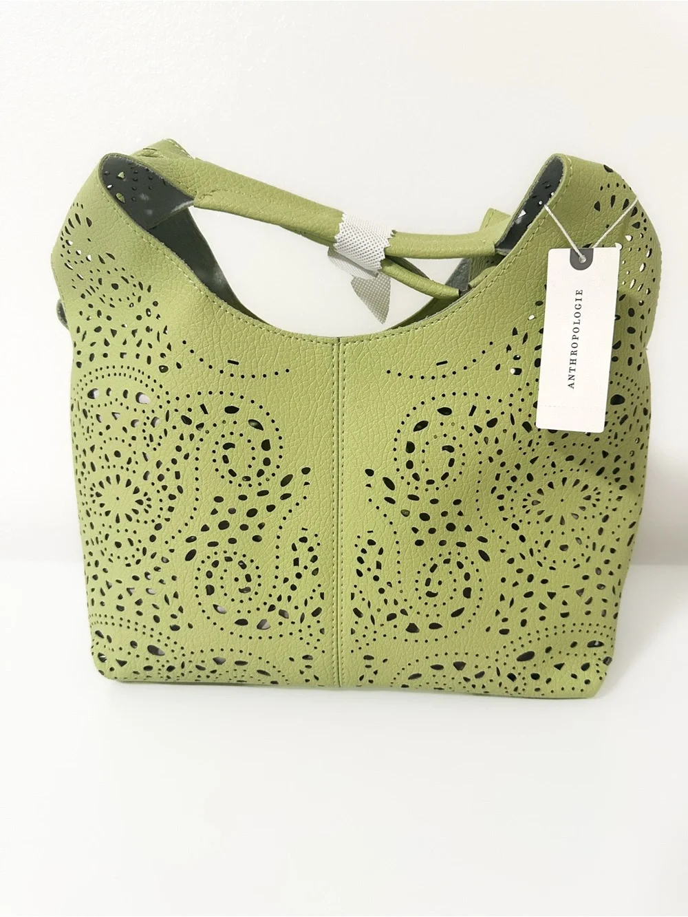 Anthropologie Melie Bianco Perforated Hand Bag in Green NWT